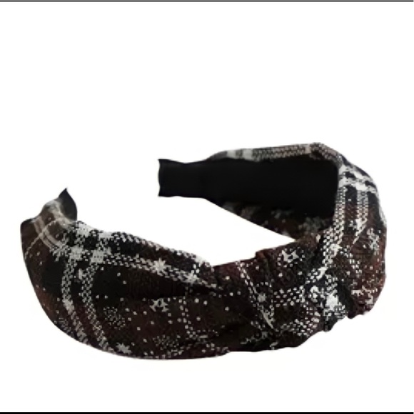 New Christmas Holiday fabric top knot Red black Buffalo plaid flexible headband - Picture 12 of 12